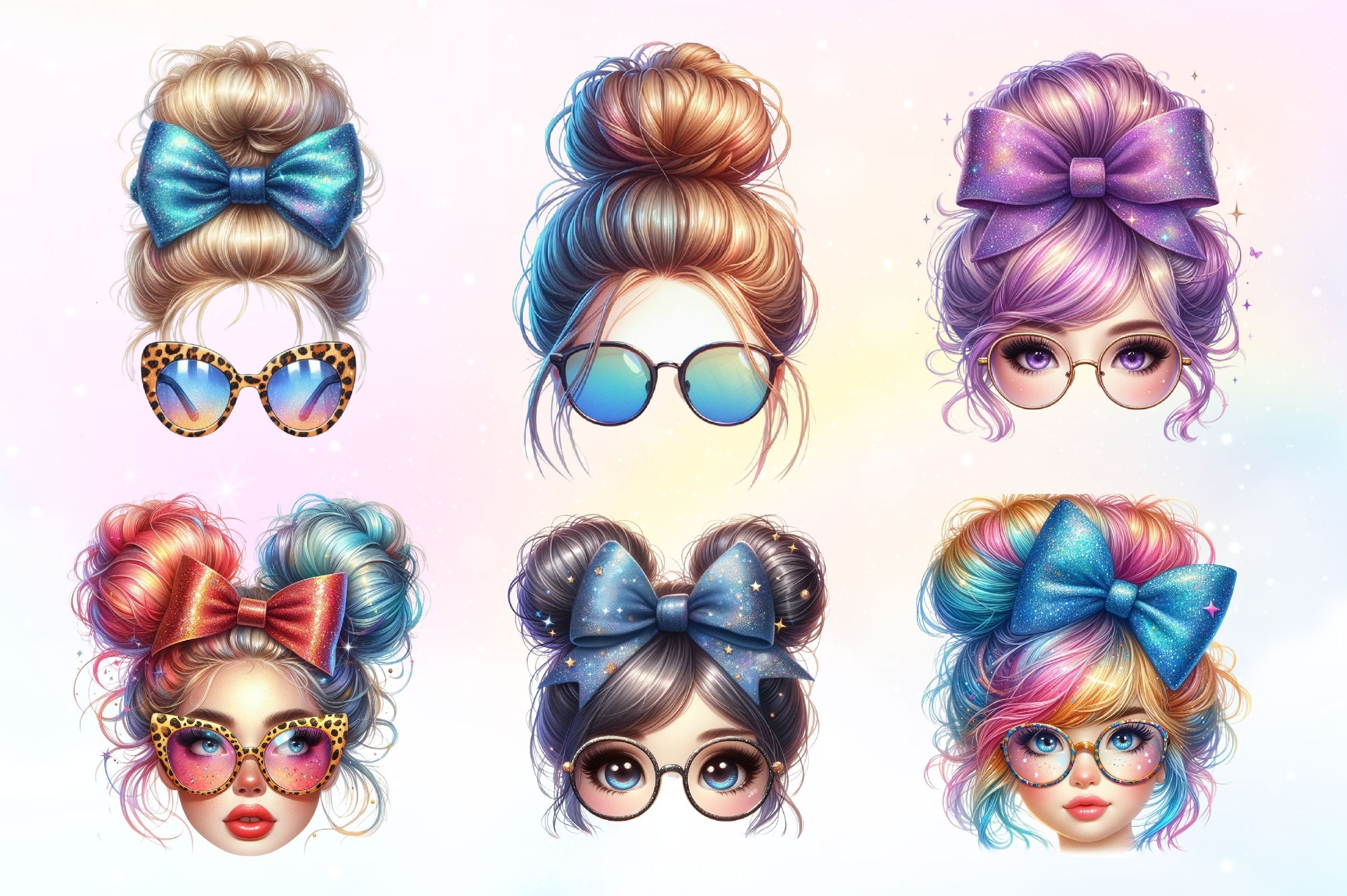 Messy Bun Mom Hair Clipart Bundle