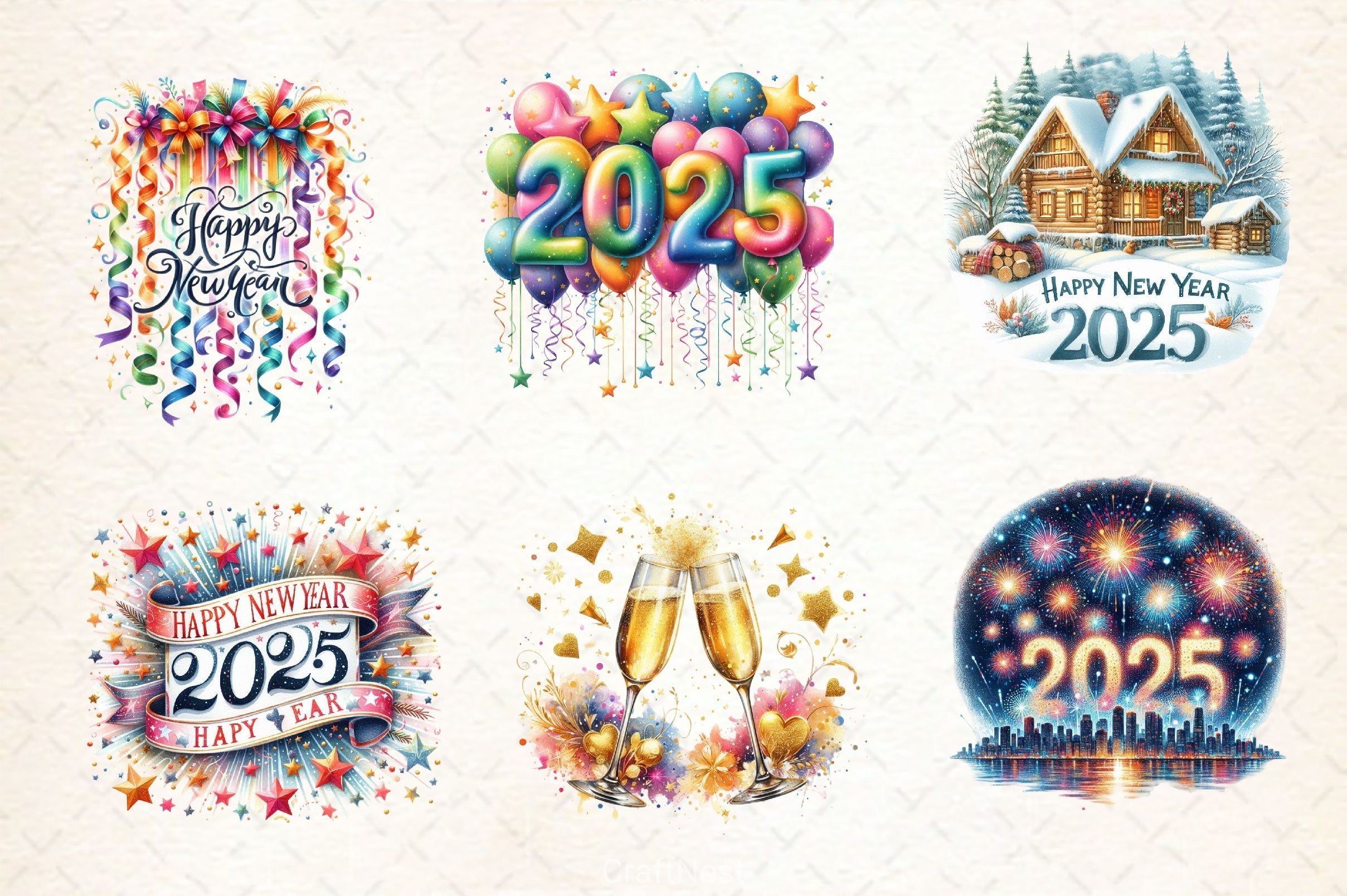 New Year 2025's Clipart Bundle