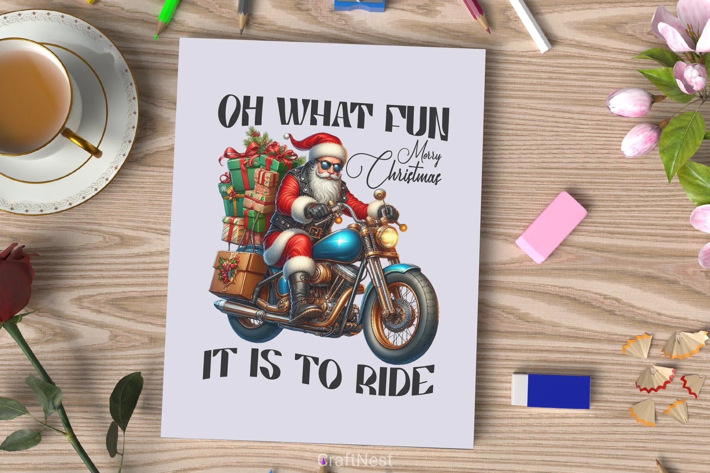 Christmas Biker Santa Clipart Bundle - CraftNest - Digital Crafting and Art
