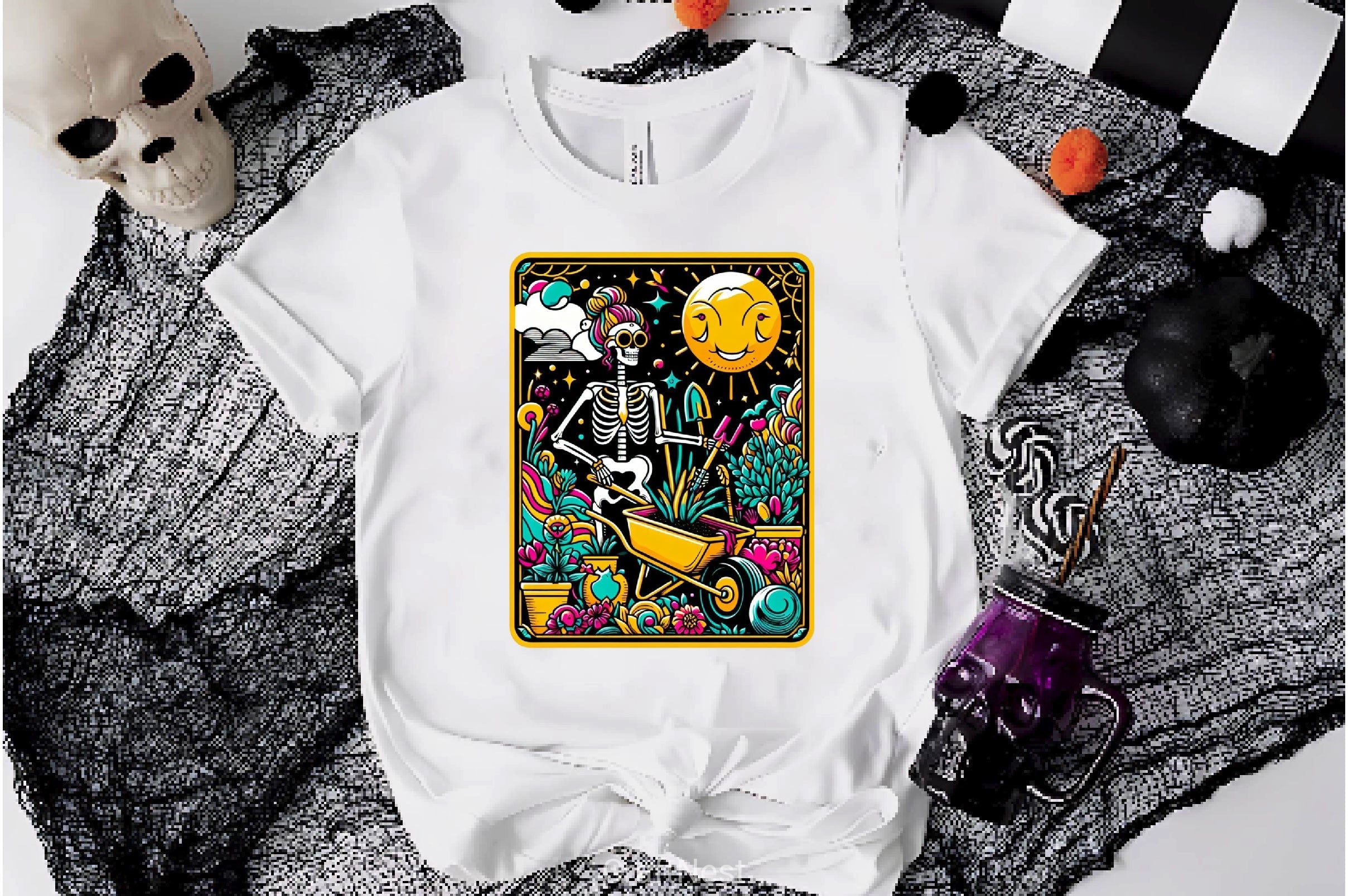 Funny Gardening Skeleton Tarot Card Clipart Bundle 2