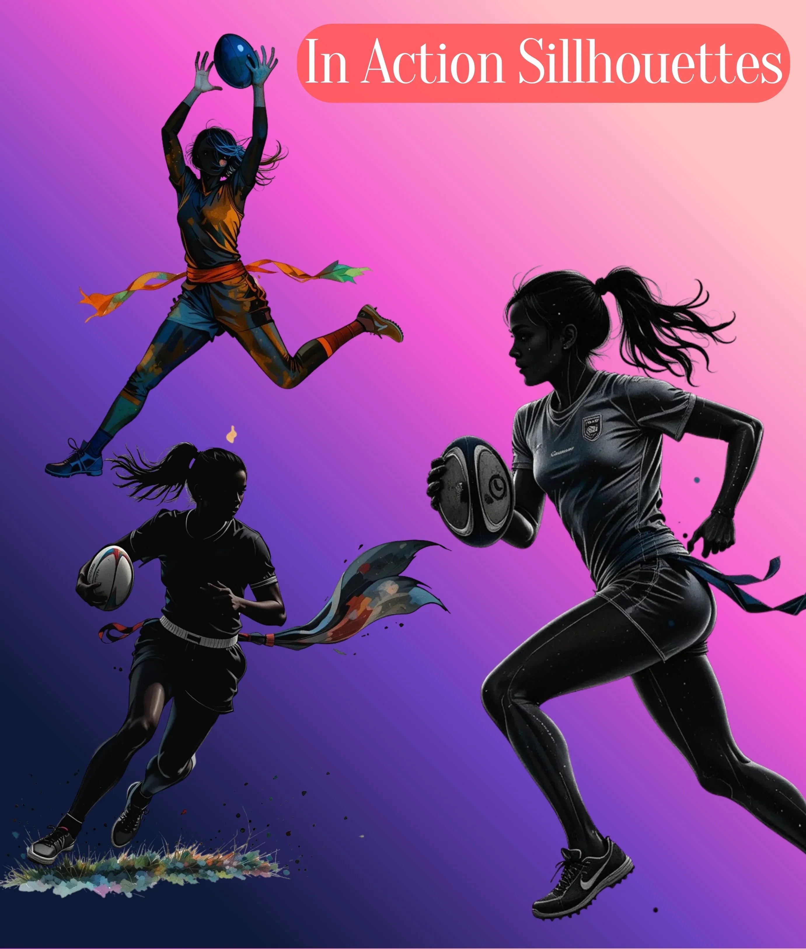 Girls Flag Football Silhouette Clipart Bundle - CraftNest - Digital Crafting and Art