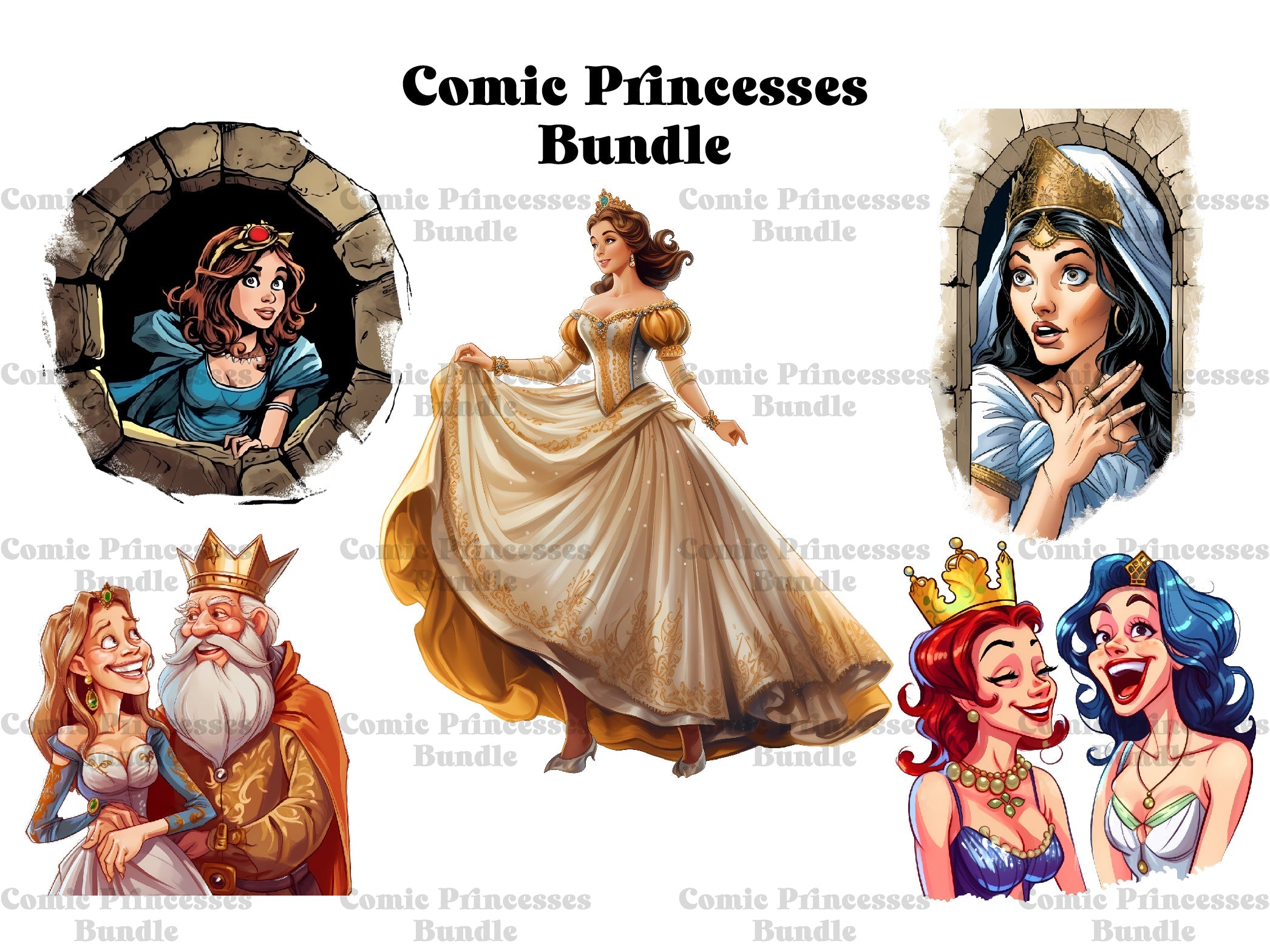 Comic Art Style Princesses Clipart - CraftNest