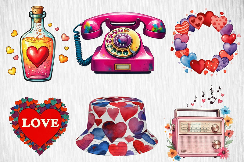 Retro Valentine Clipart Bundle 2 - CraftNest - Digital Crafting and Art