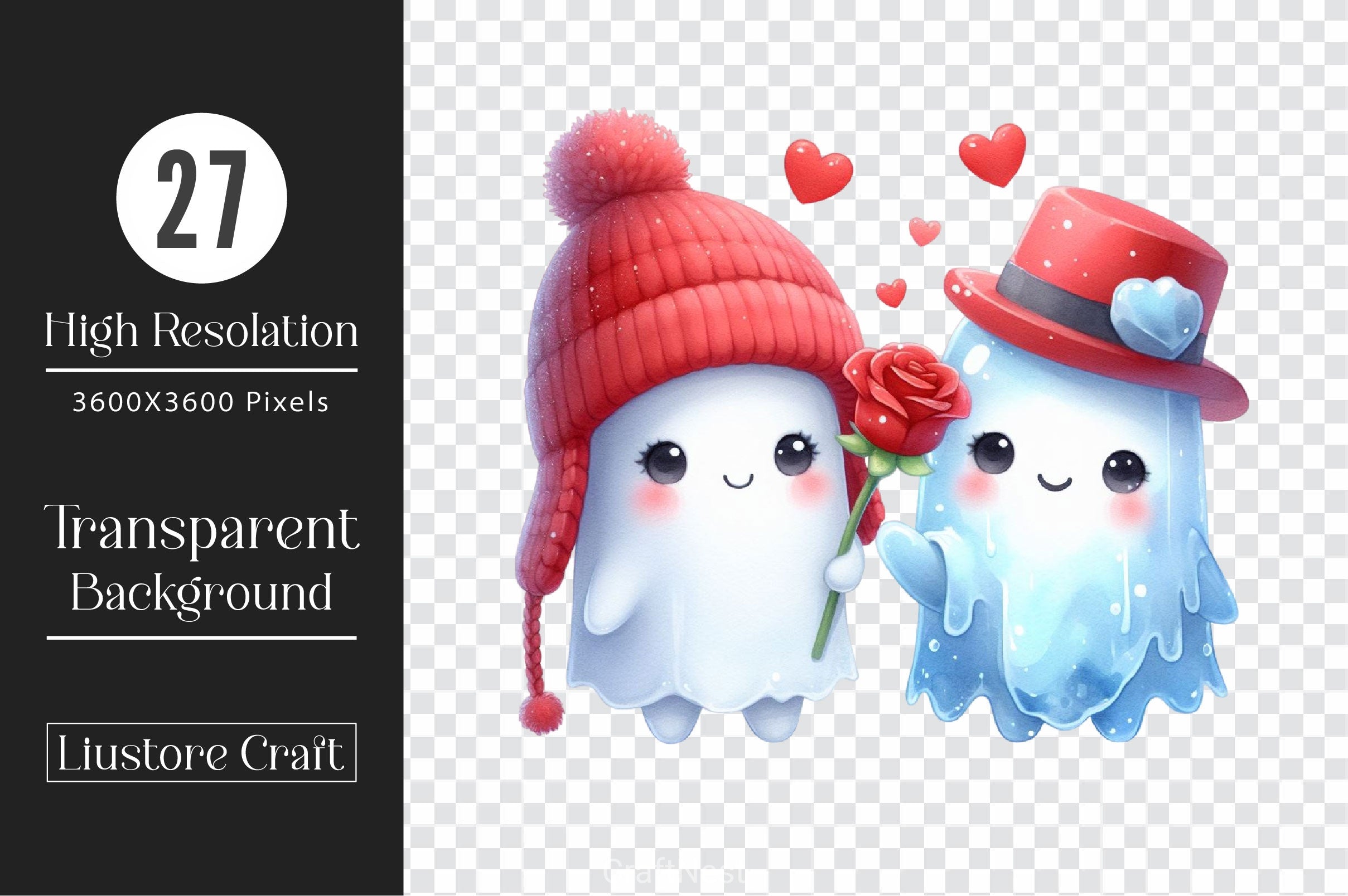 Lovely Ghost Valentine's Day Clipart Bundle