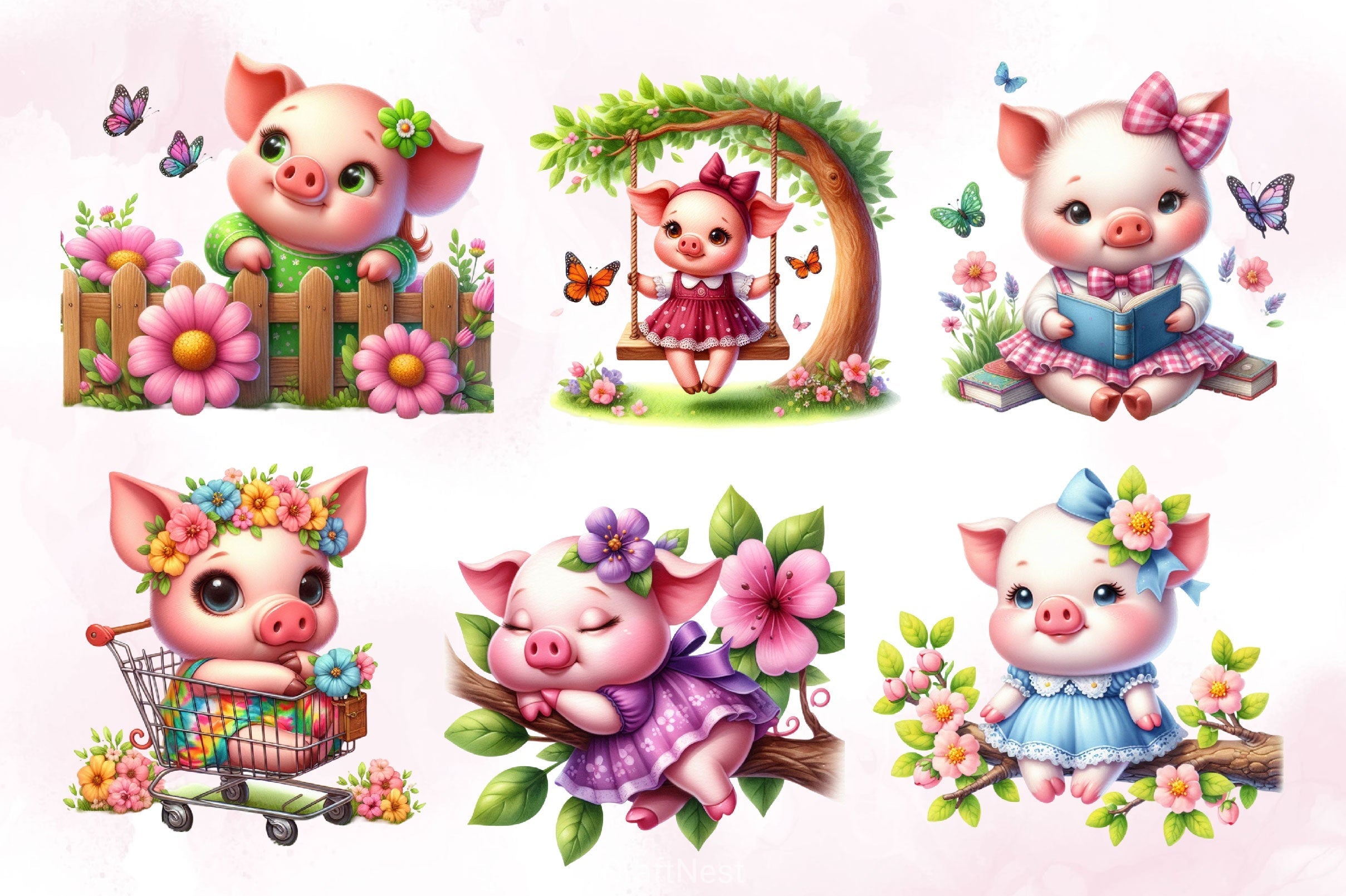 Cute Baby Pig Clipart Bundle