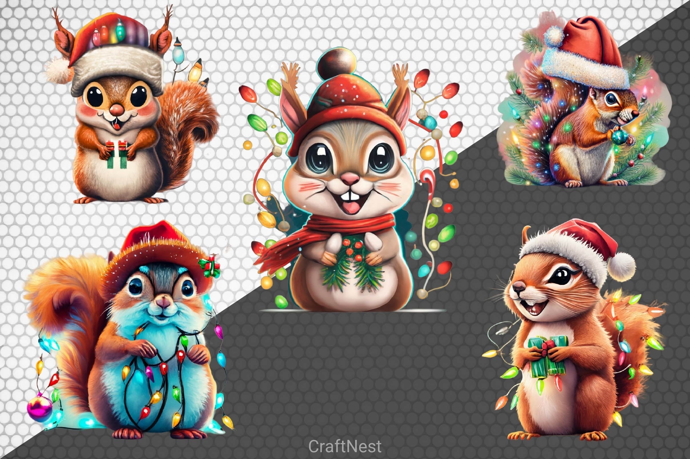 Christmas Cute Squirrel Clipart Bundle