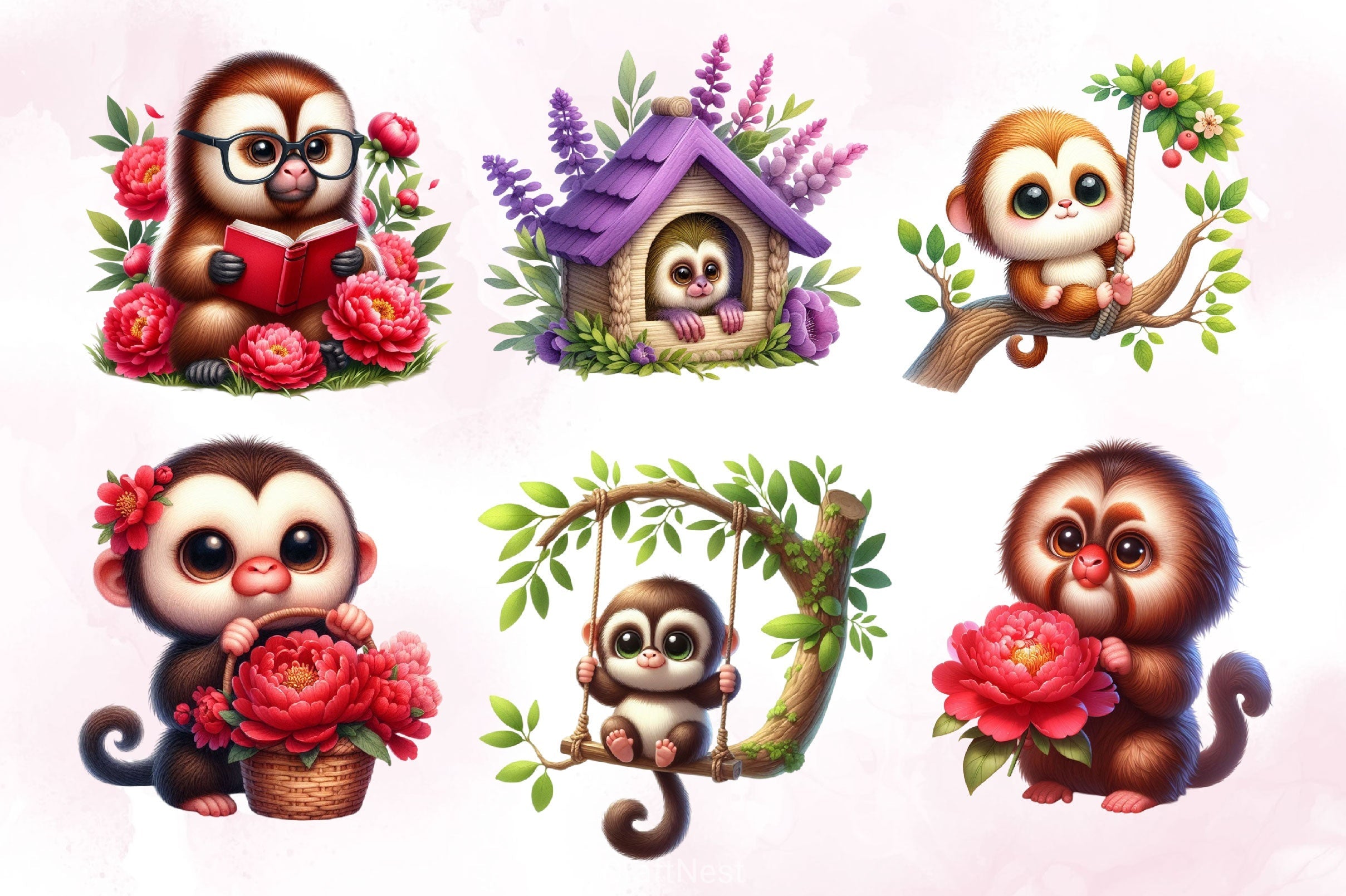 Cute Monkey Clipart Bundle 2