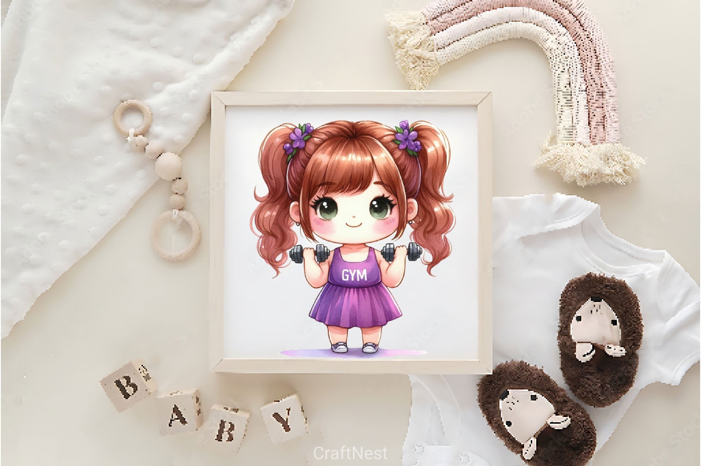 Cute Little Girl With Gym Clipart Bundle