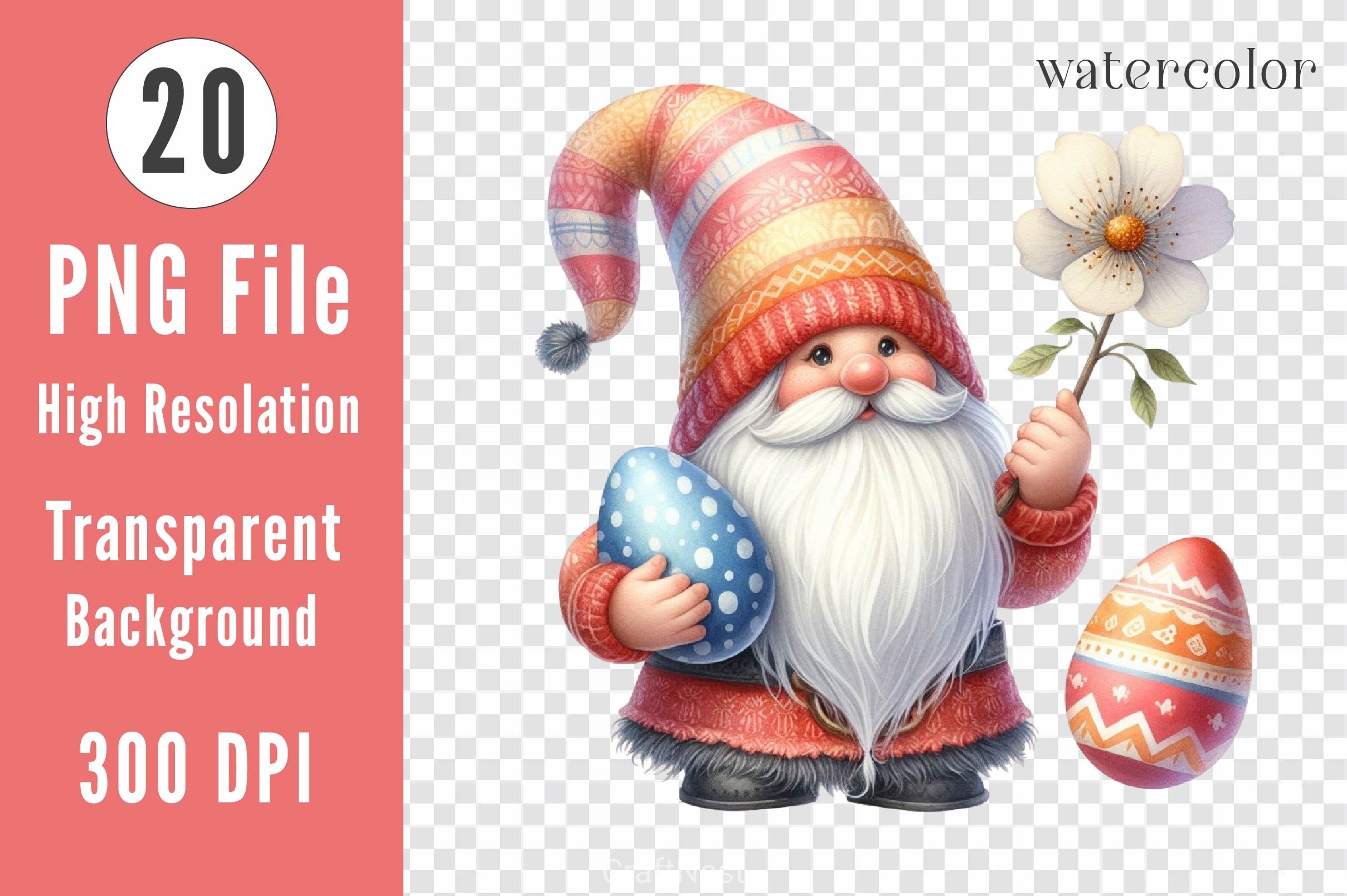 Watercolour Easter Gnomes Clipart Bundle