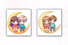 Boy & Girl Moon Clipart Bundle - CraftNest - Digital Crafting and Art