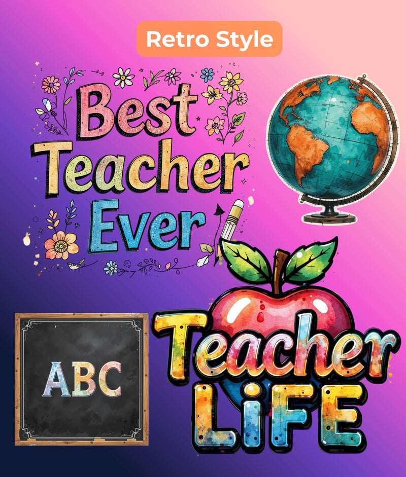 Retro Back to School Clipart Bundle - CraftNest - Digital Crafting and Art