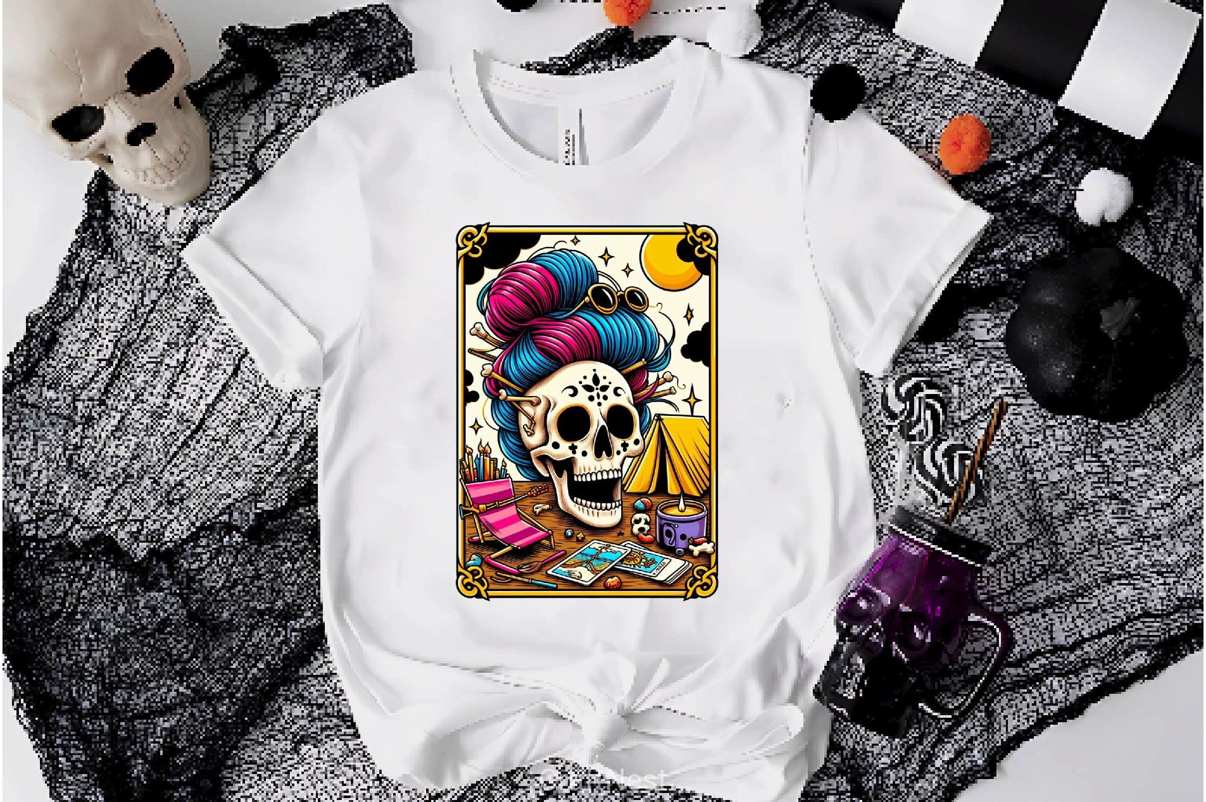 Skeleton Skull Messy Bun Mom Tarot Card Clipart Bundle