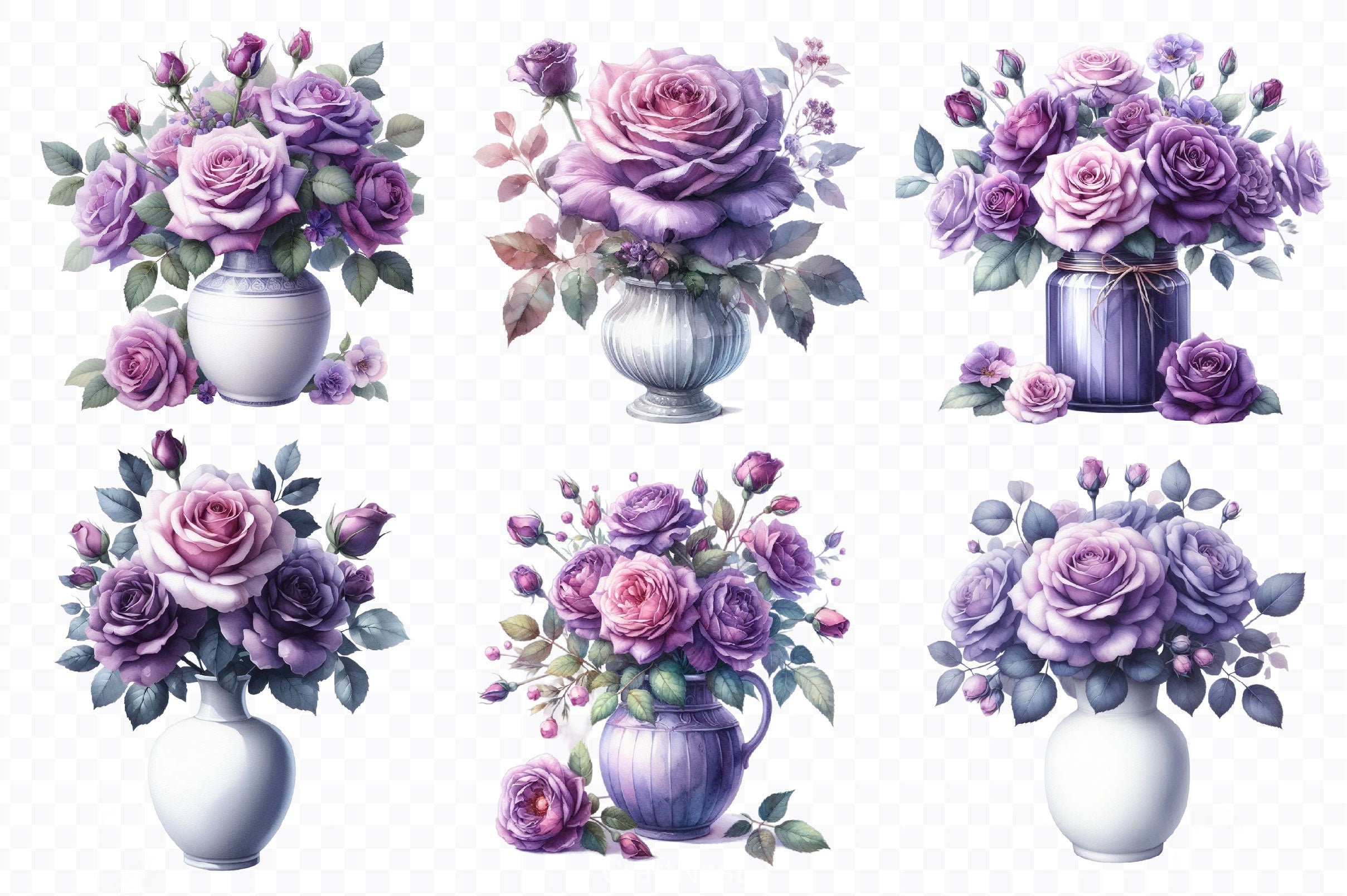 Purple Rose Bouquets Clipart Bundle