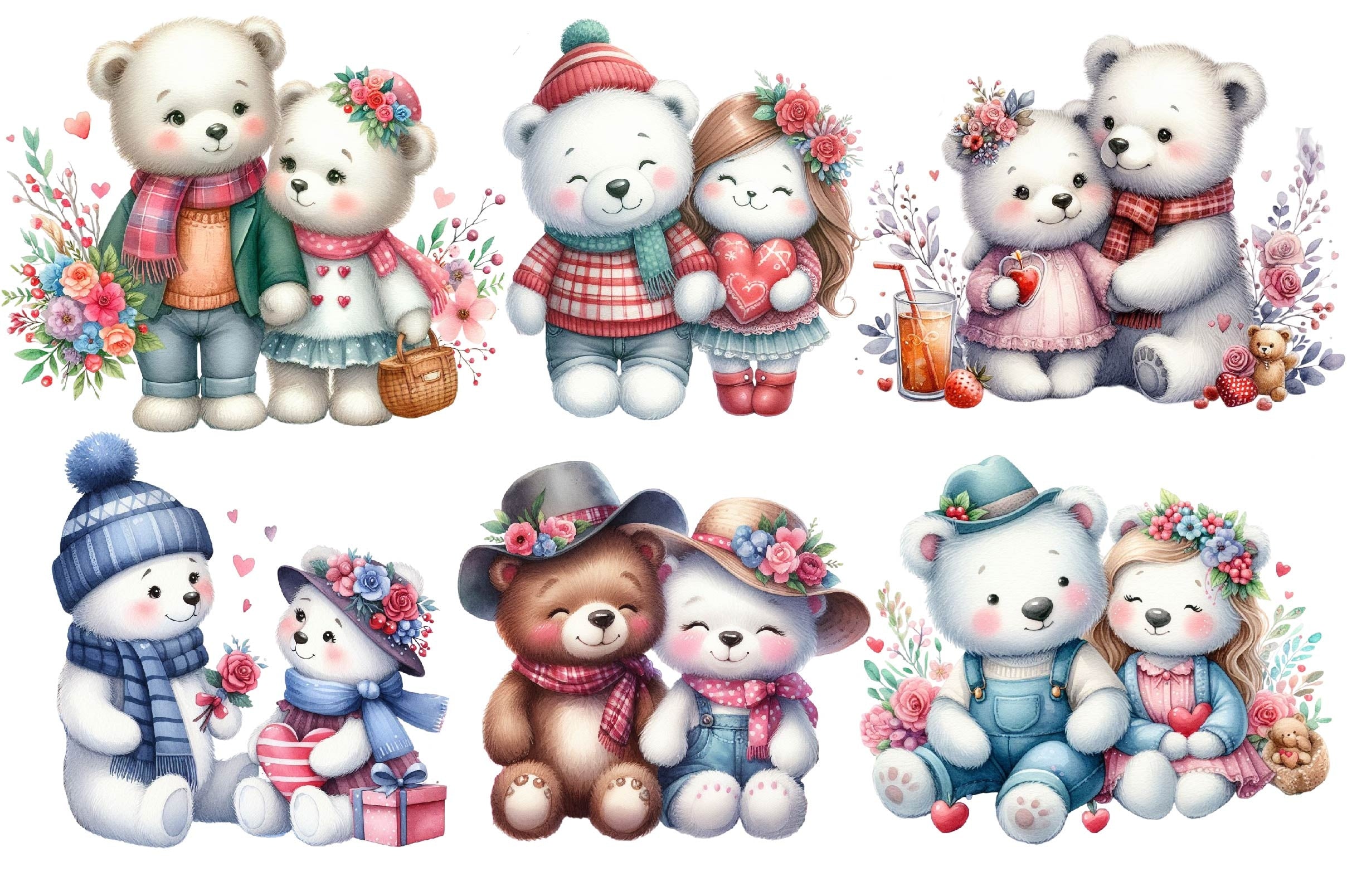 Valentines Day Couple Teddy Bear Clipart Bundle
