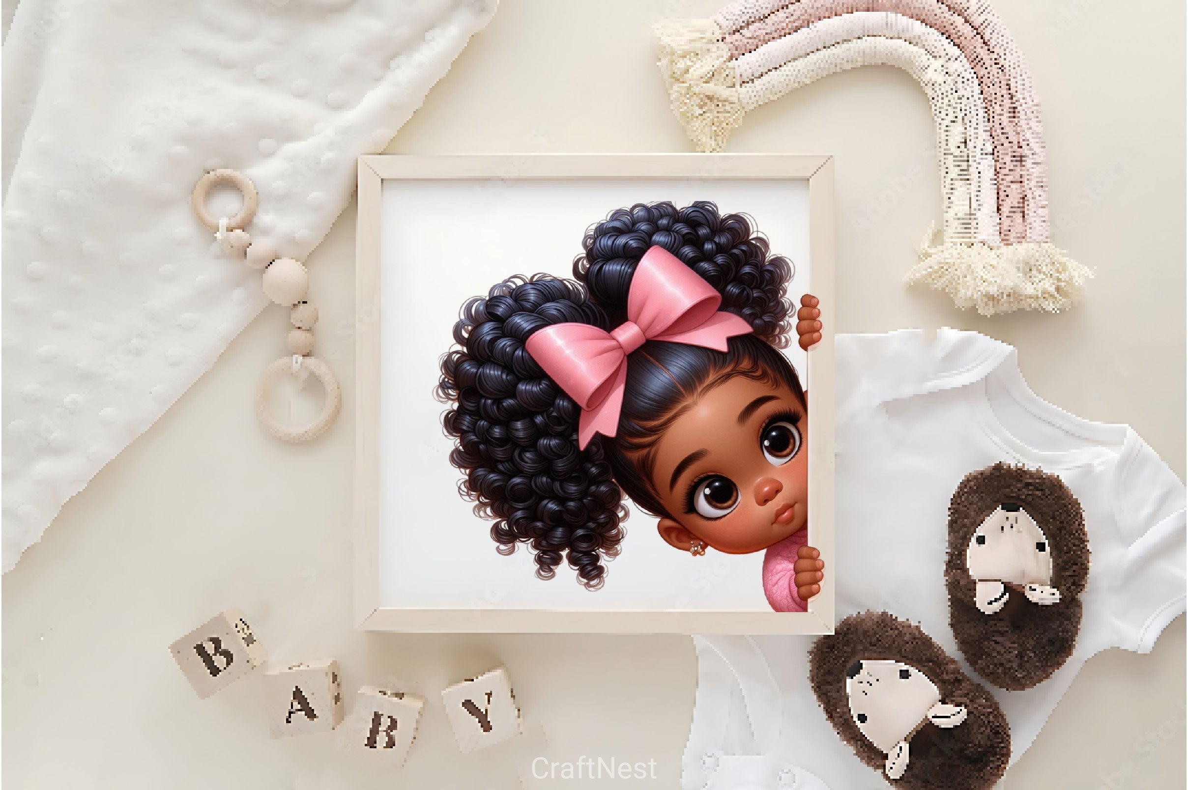 Peeking African American Little Girl Clipart Bundle 4