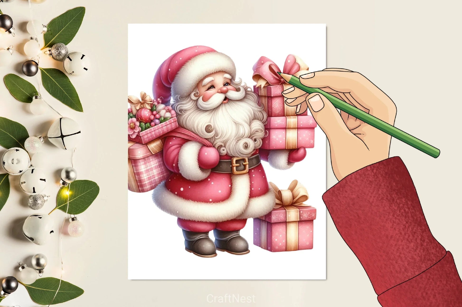 Pink Santa Claus Gifts Clipart Bundle - CraftNest - Digital Crafting and Art