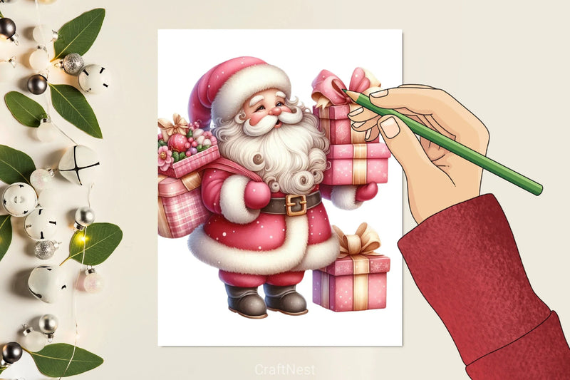 Pink Santa Claus Gifts Clipart Bundle - CraftNest - Digital Crafting and Art