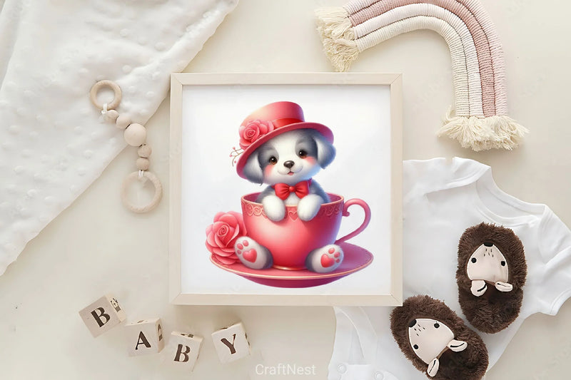 Valentine's Day Dog in Tea Cup Clipart Bundle - CraftNest - Digital Crafting and Art