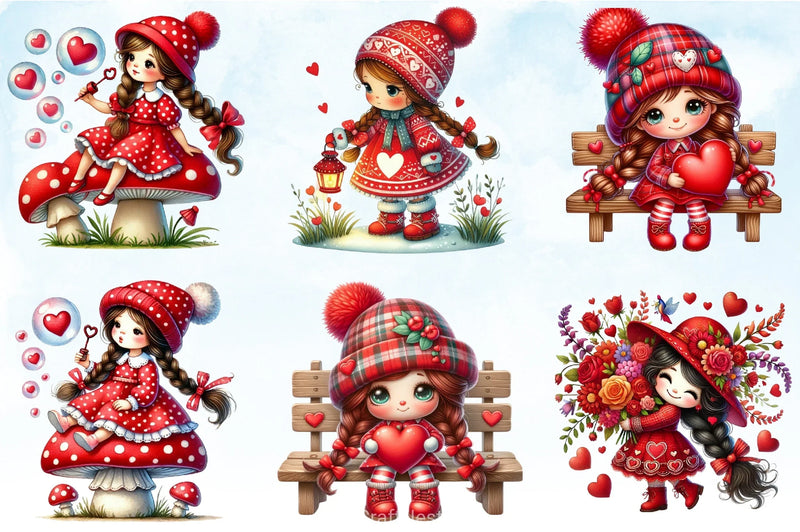 Red Valentine Gnome Girl Clipart Bundle - CraftNest - Digital Crafting and Art