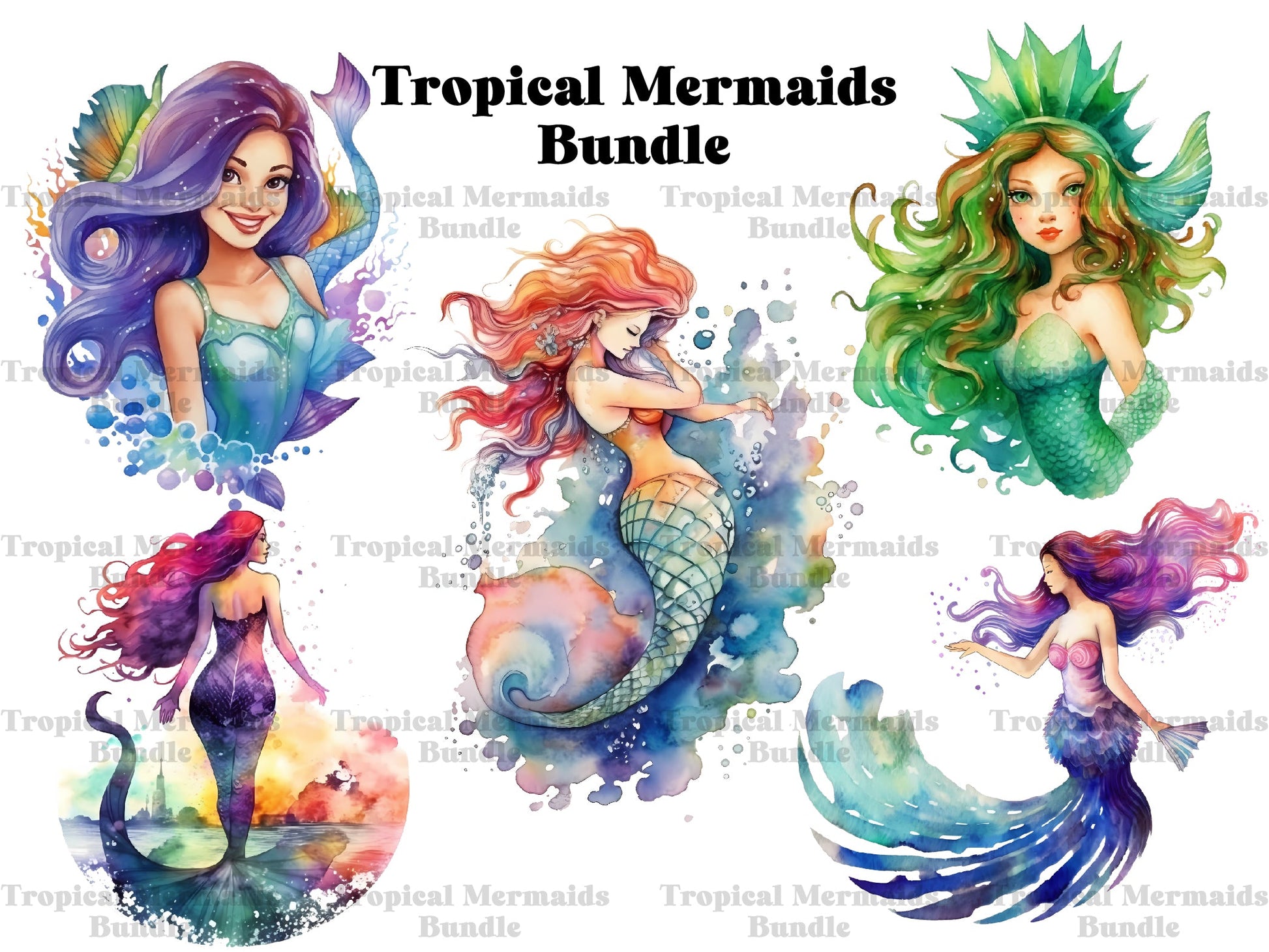 Tropical Mermaids Clipart - CraftNest