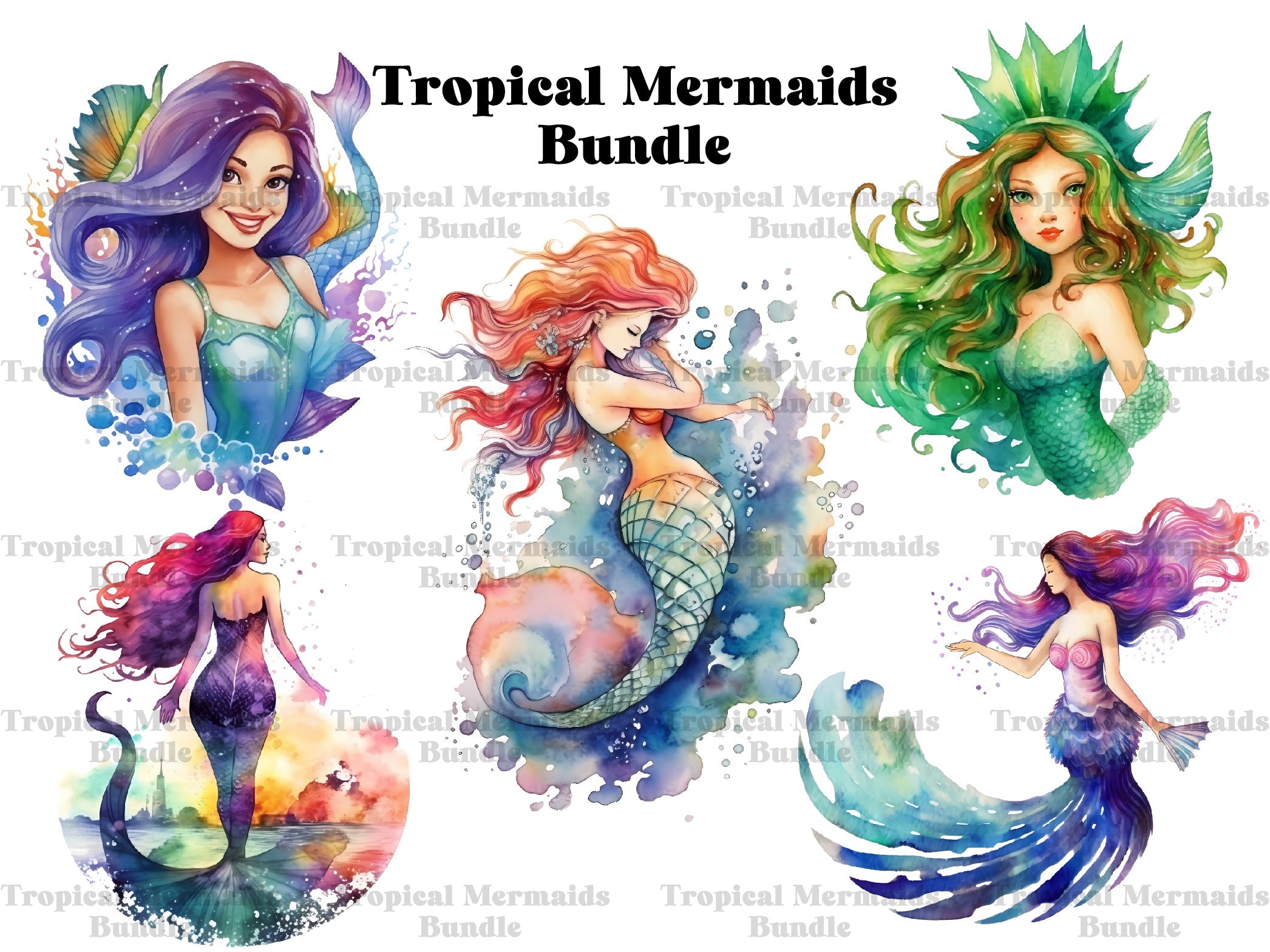 Tropical Mermaids Clipart - CraftNest