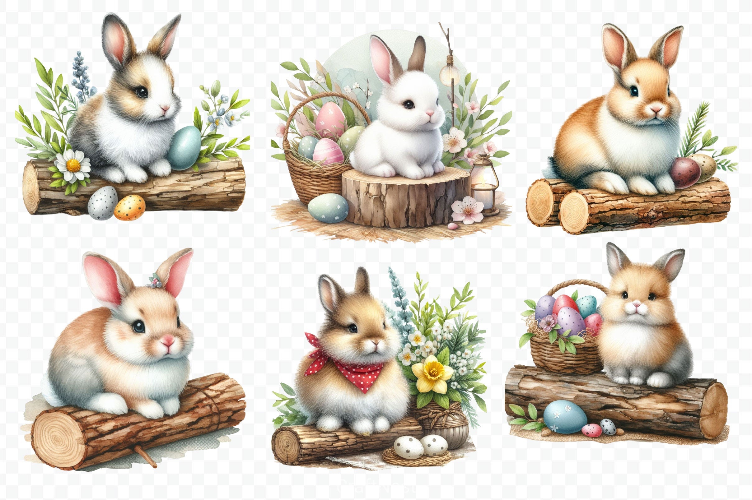 Cute Easter Bunny Clipart Bundle 6