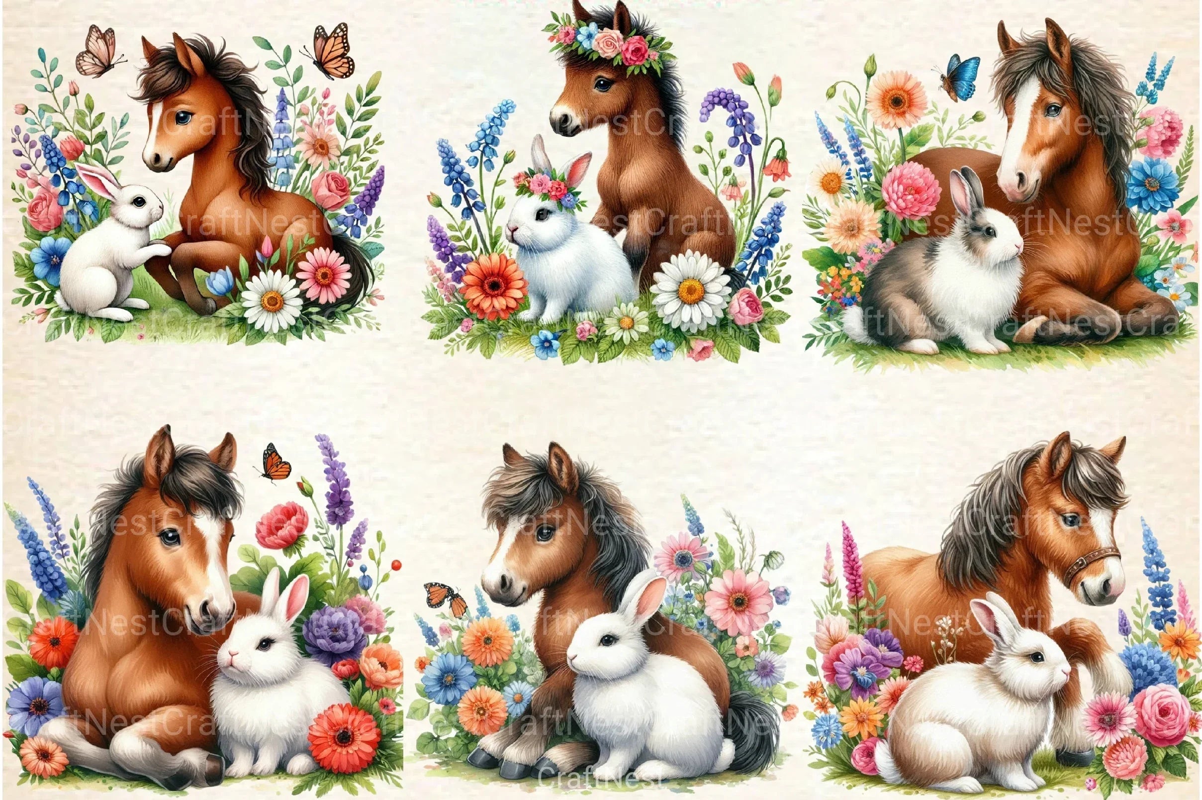 Floral Horse Clipart Bundle - CraftNest - Digital Crafting and Art