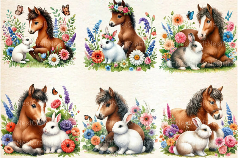 Floral Horse Clipart Bundle - CraftNest - Digital Crafting and Art