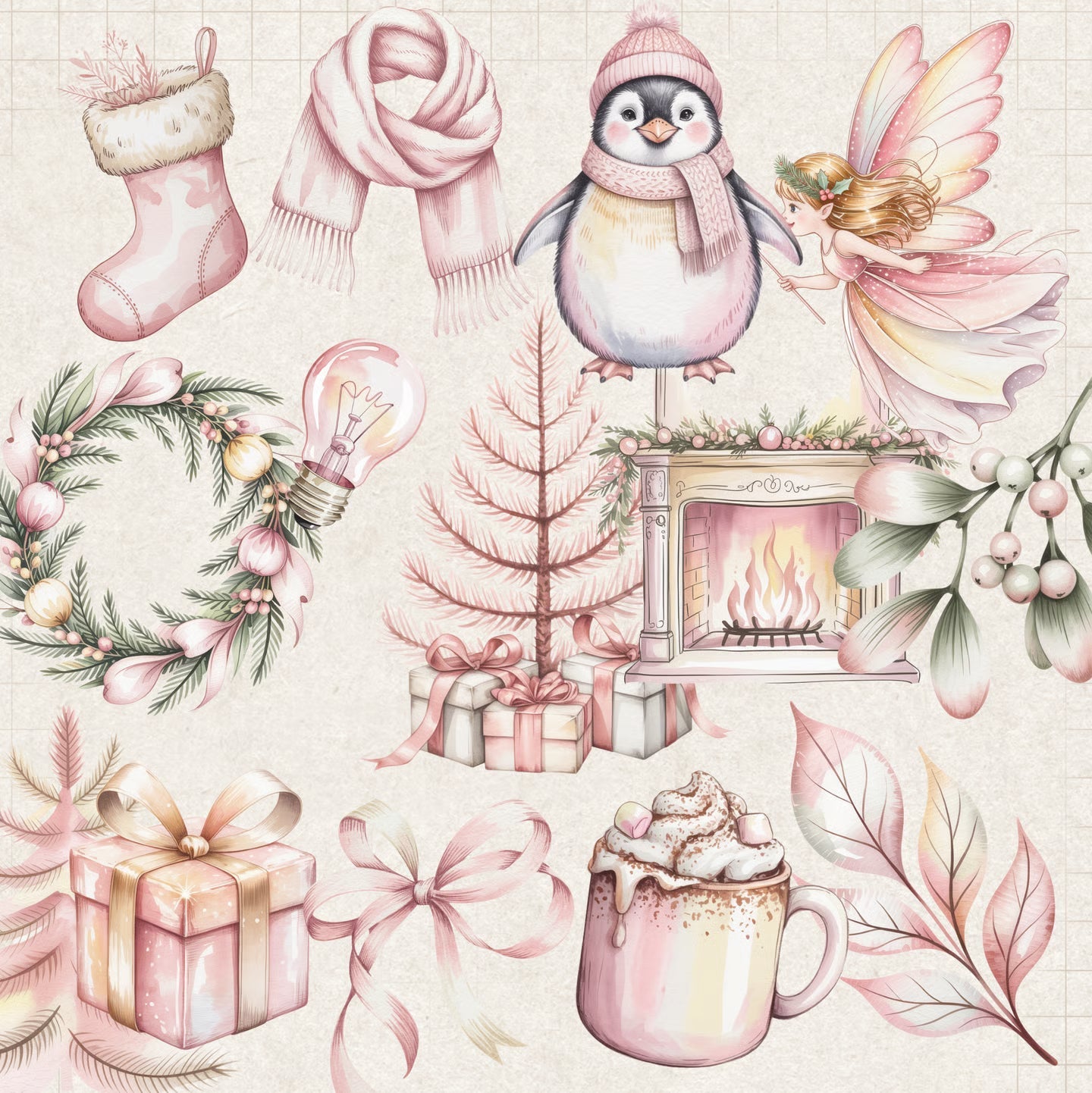 Pastel Pink Christmas Clipart - CraftNest - Digital Crafting and Art