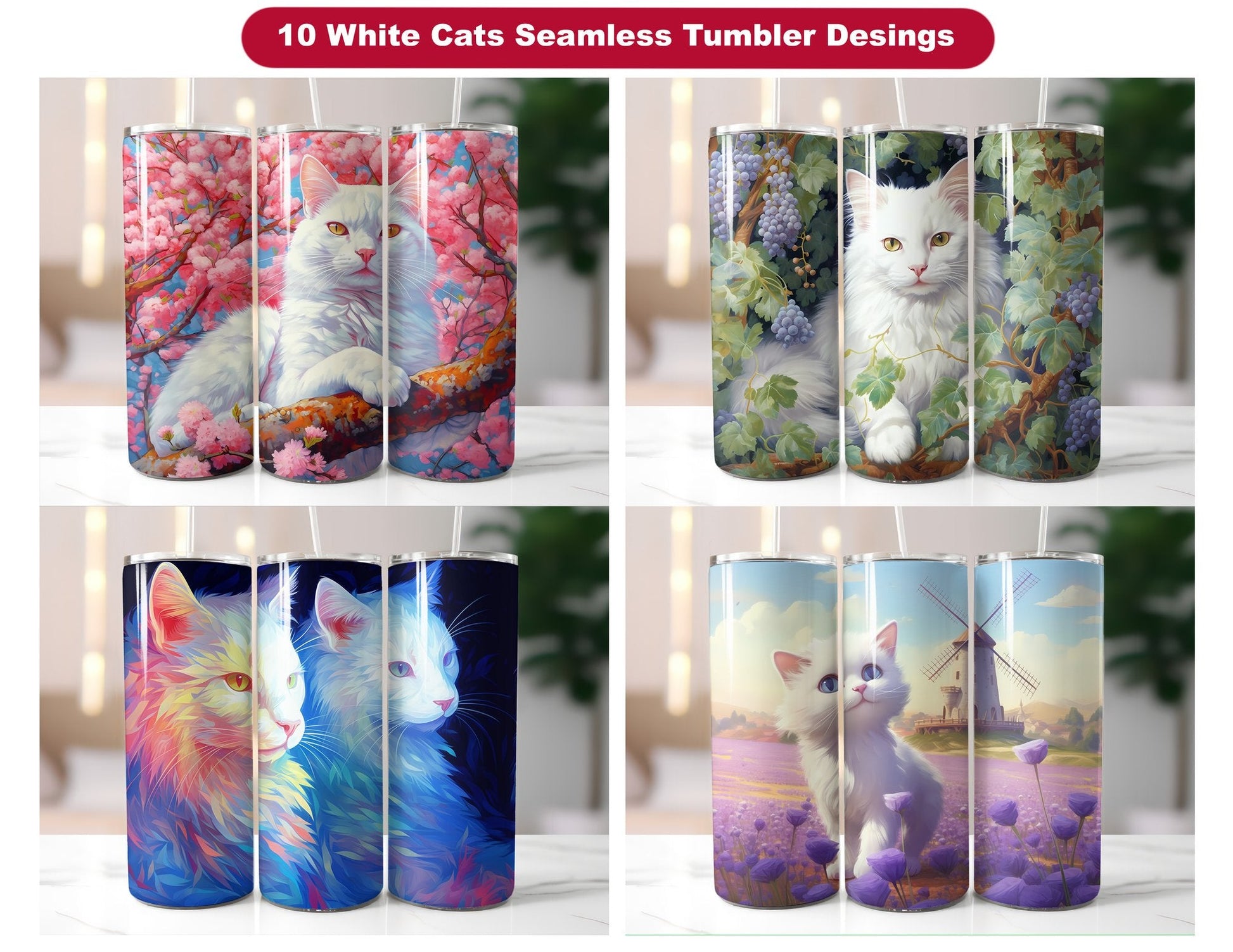 White Cats Tumbler Wrap - CraftNest