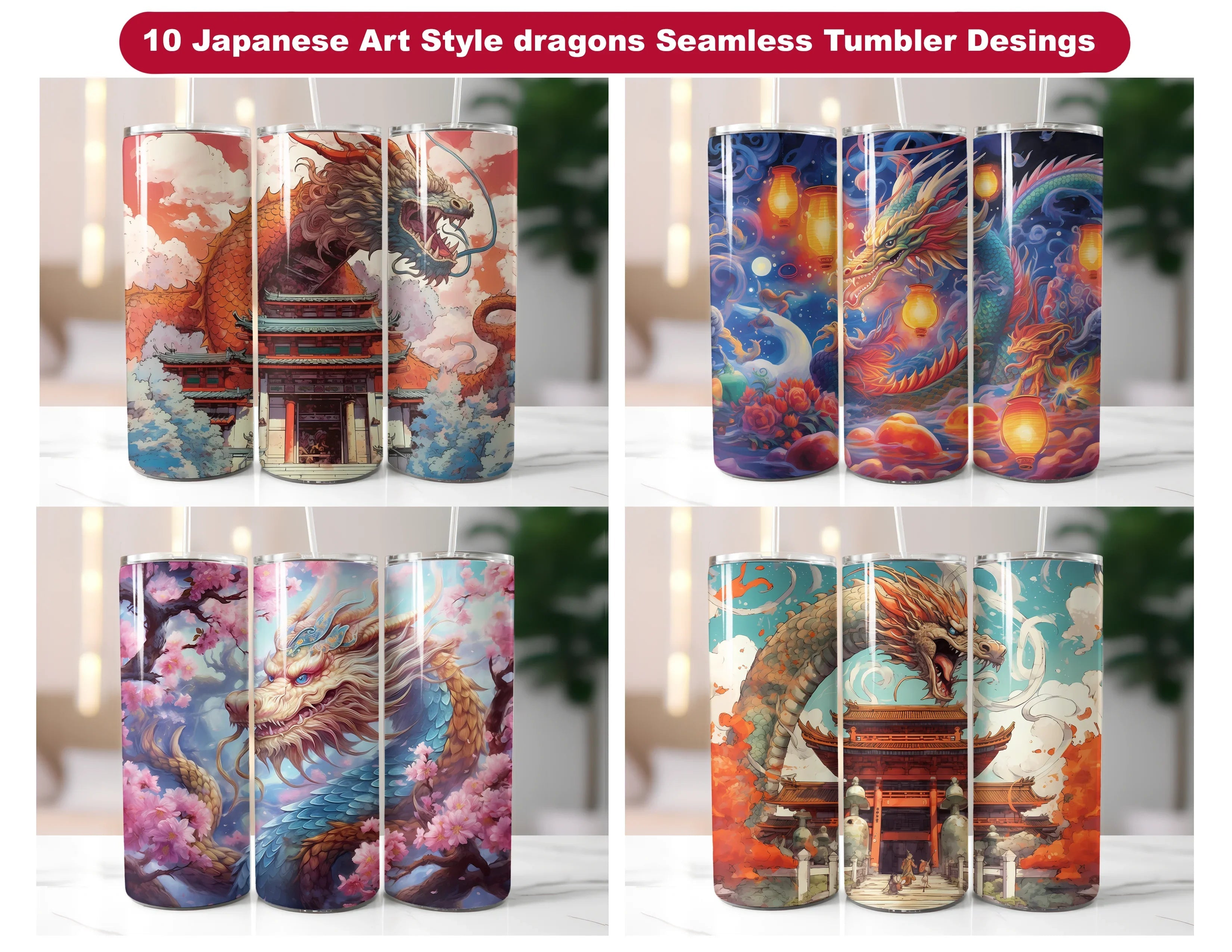Japanese Art Style Dragons Tumbler Wrap - CraftNest