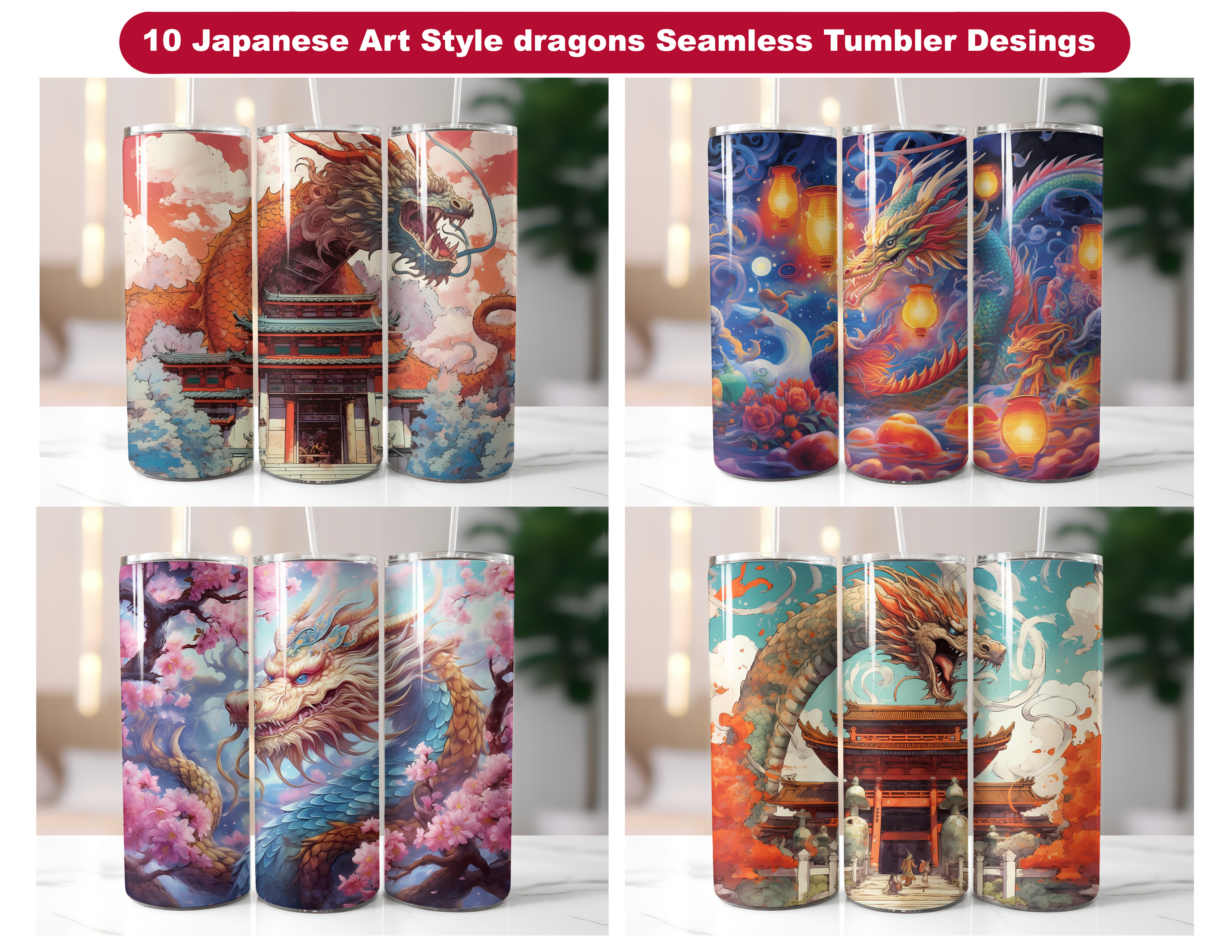 Japanese Art Style Dragons Tumbler Wrap - CraftNest
