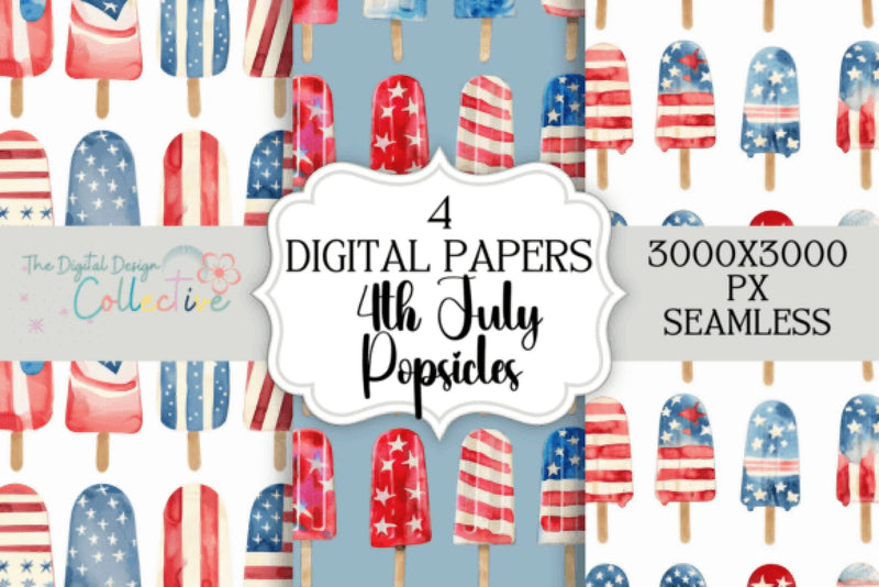 4th of July Popsicles Seamless Digital Paper - CraftNest - Digital Crafting and Art