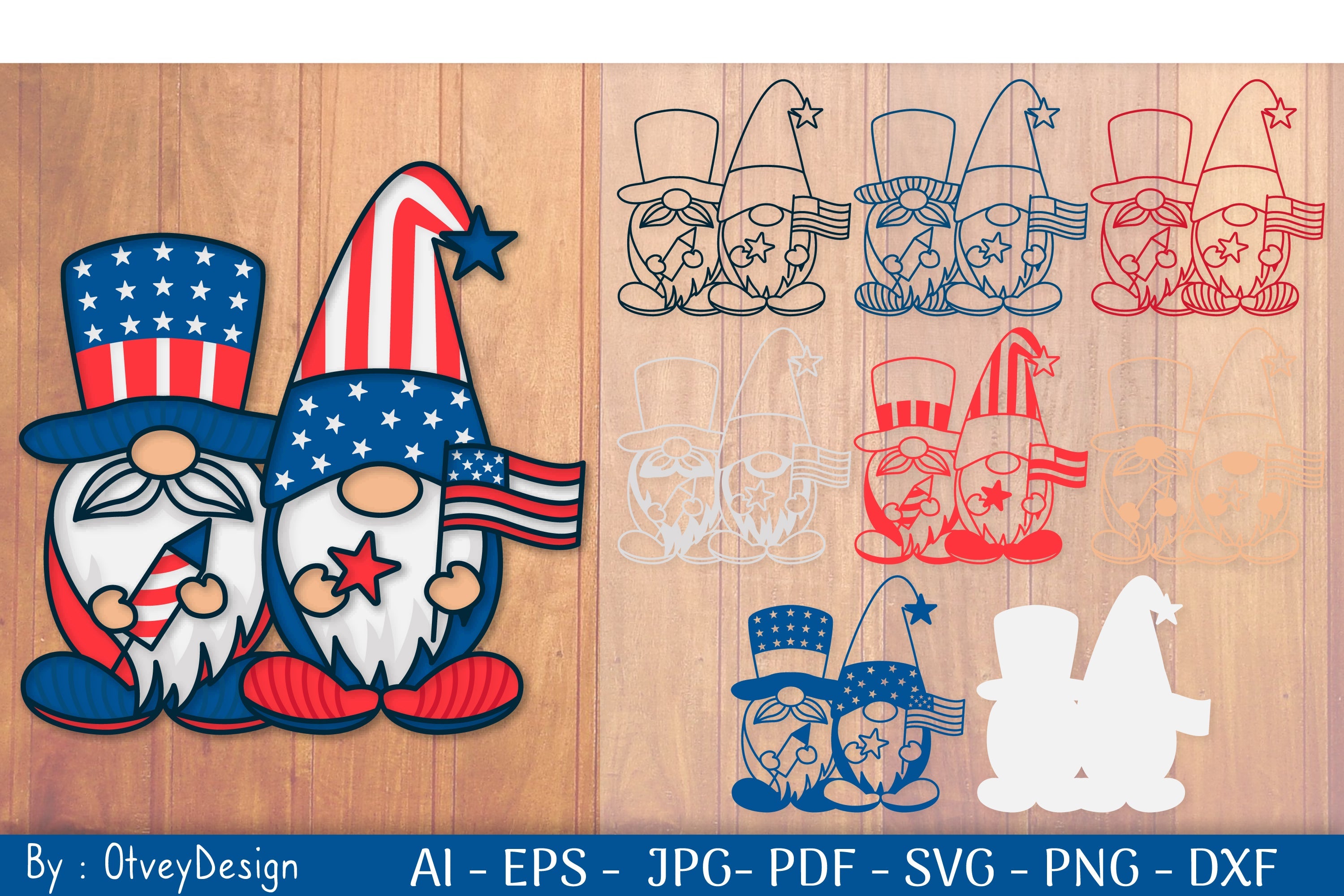 4th of July Patriotic Gnome Papercut SVG Bundle