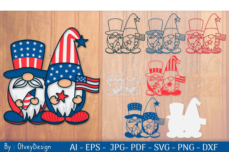 4th of July Patriotic Gnome Papercut SVG Bundle - CraftNest - Digital Crafting and Art