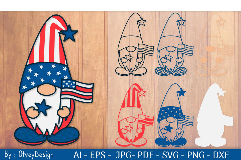 4th of July Patriotic Gnome Papercut SVG Bundle - CraftNest - Digital Crafting and Art