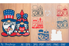 4th of July Patriotic Gnome Papercut SVG Bundle - CraftNest - Digital Crafting and Art