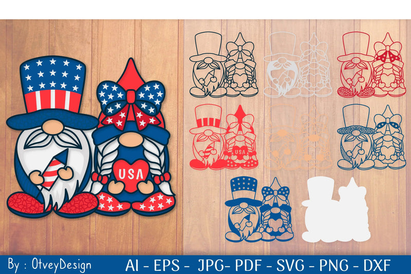 4th of July Patriotic Gnome Papercut SVG Bundle - CraftNest - Digital Crafting and Art