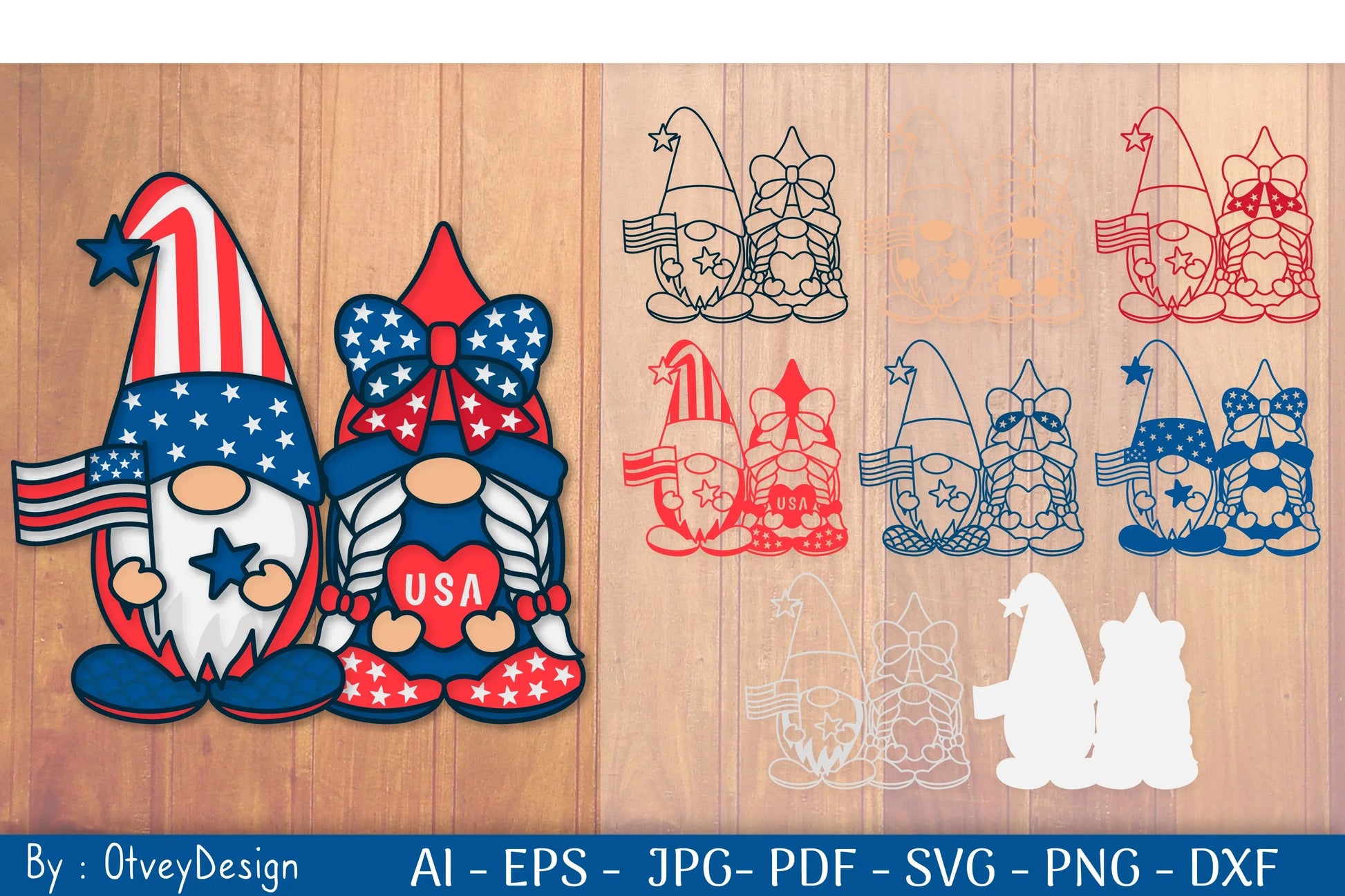 4th of July Patriotic Gnome Papercut SVG Bundle - CraftNest - Digital Crafting and Art