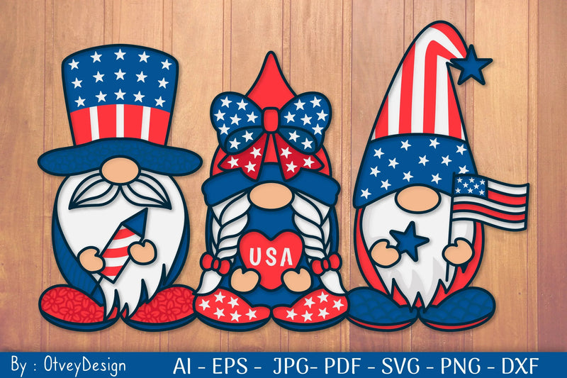 4th of July Patriotic Gnome Papercut SVG Bundle - CraftNest - Digital Crafting and Art