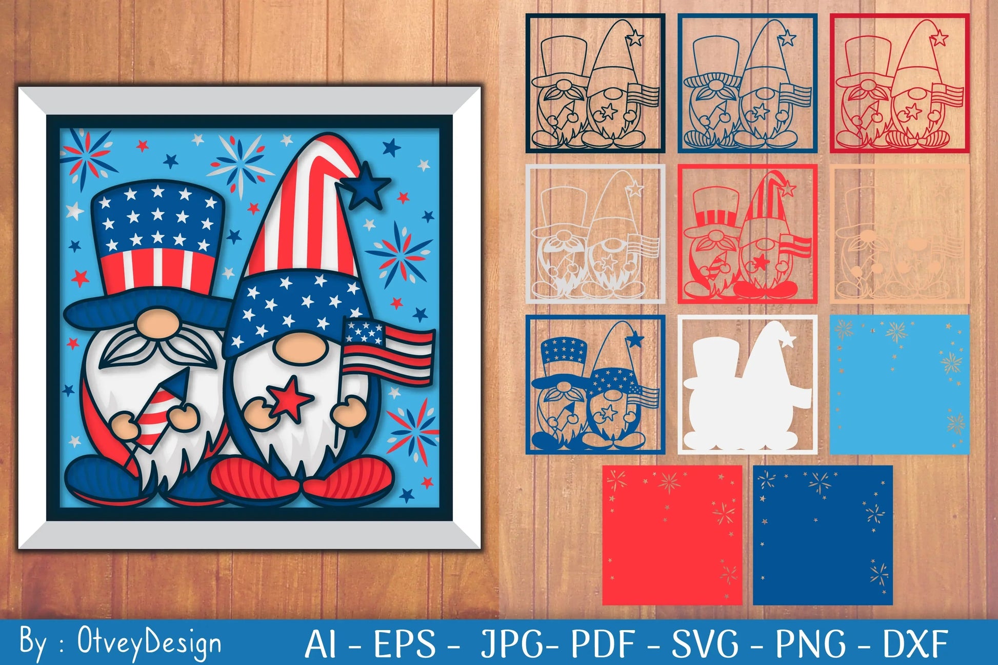 4th of July Patriotic Gnome Shadow Box SVG Bundle - CraftNest - Digital Crafting and Art
