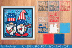 4th of July Patriotic Gnome Shadow Box SVG Bundle - CraftNest - Digital Crafting and Art