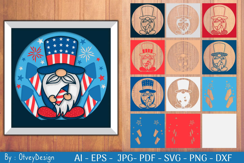 4th of July Patriotic Gnome Shadow Box SVG Bundle - CraftNest - Digital Crafting and Art