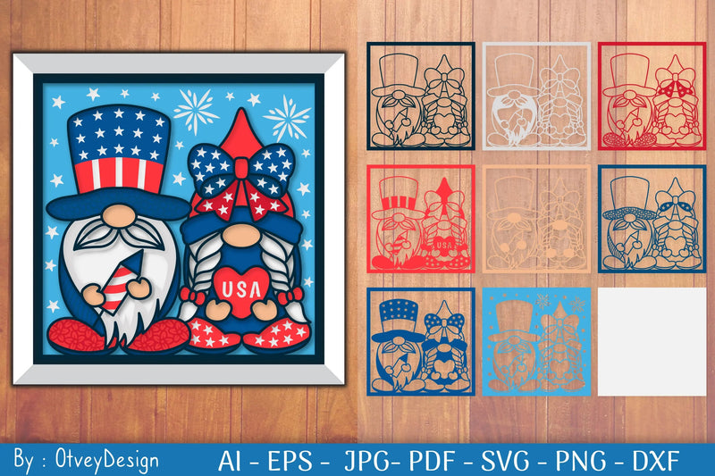 4th of July Patriotic Gnome Shadow Box SVG Bundle - CraftNest - Digital Crafting and Art
