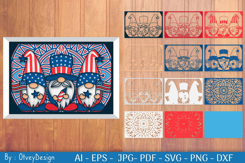 4th of July Patriotic Gnome Shadow Box SVG Bundle - CraftNest - Digital Crafting and Art