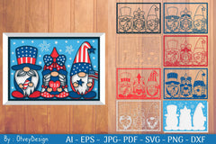 4th of July Patriotic Gnome Shadow Box SVG Bundle - CraftNest - Digital Crafting and Art