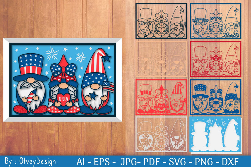4th of July Patriotic Gnome Shadow Box SVG Bundle - CraftNest - Digital Crafting and Art