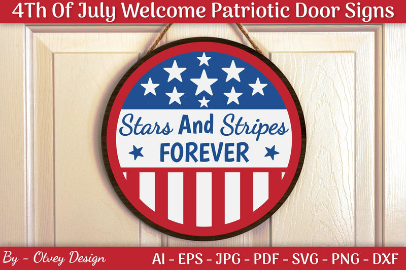 4th of July Patriotic Welcome Door Sign SVG Bundle - CraftNest - Digital Crafting and Art