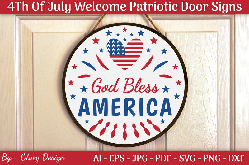 4th of July Patriotic Welcome Door Sign SVG Bundle - CraftNest - Digital Crafting and Art