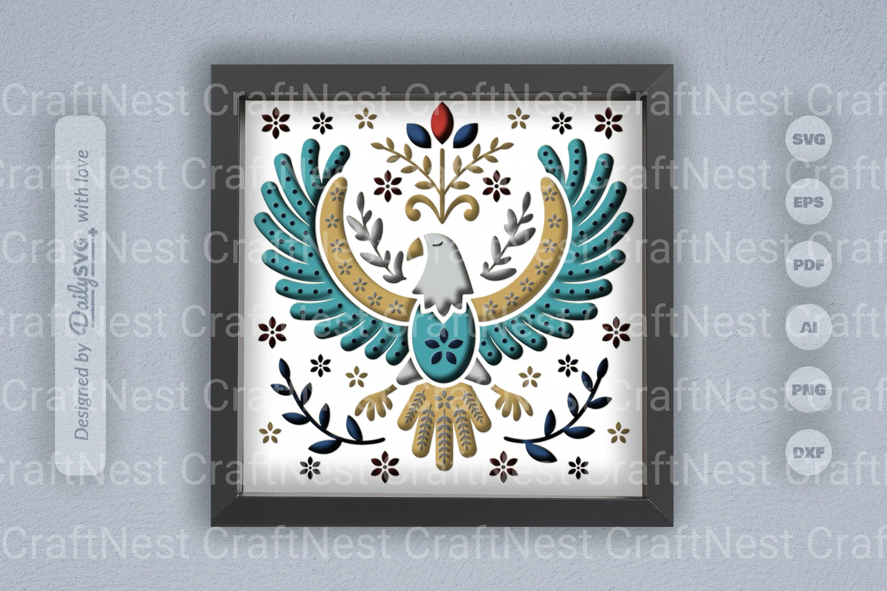 4th July Eagle Folk Art Papercut Shadow Box SVG Bundle